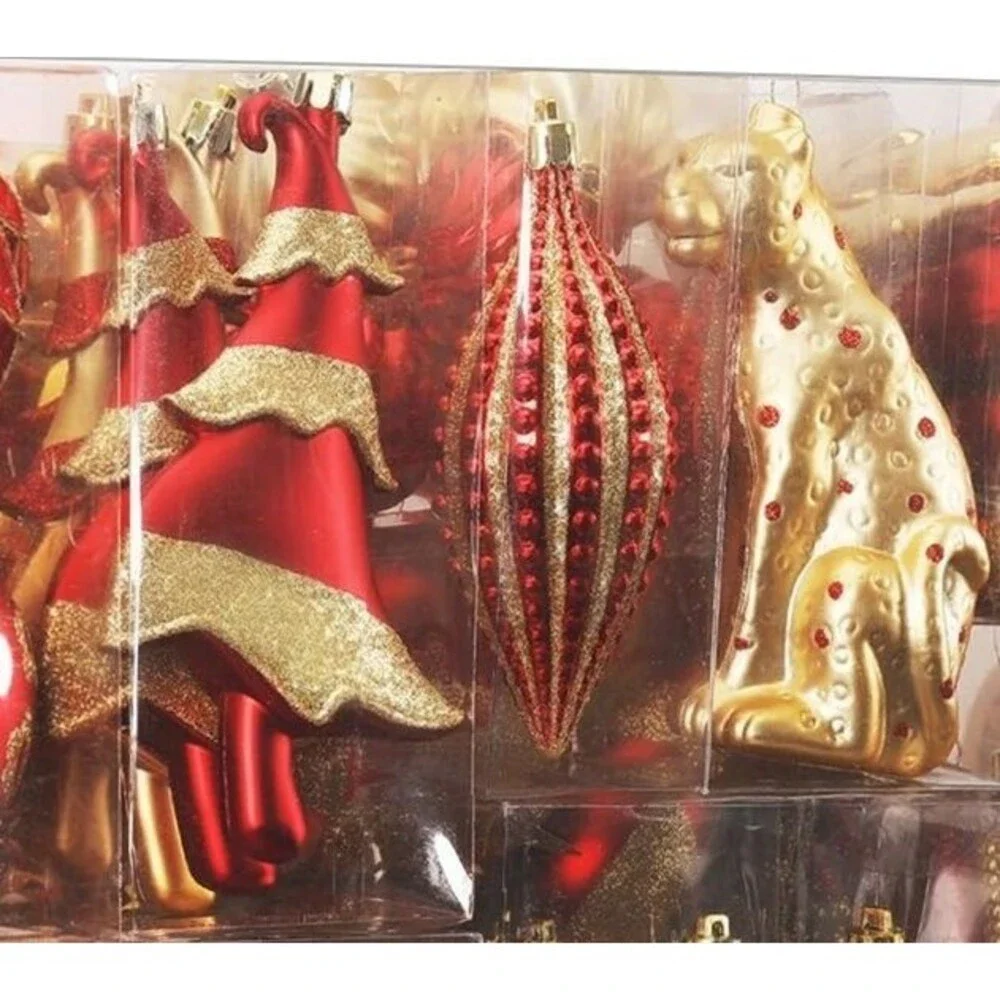 145 Piece Shatterproof Red Gold Christmas Ornament Set Tree Decor